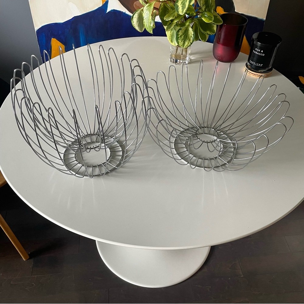 Pair of silver metal fruit baskets